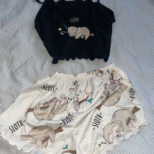 Sloth Print Pajama Set in Black and Cream